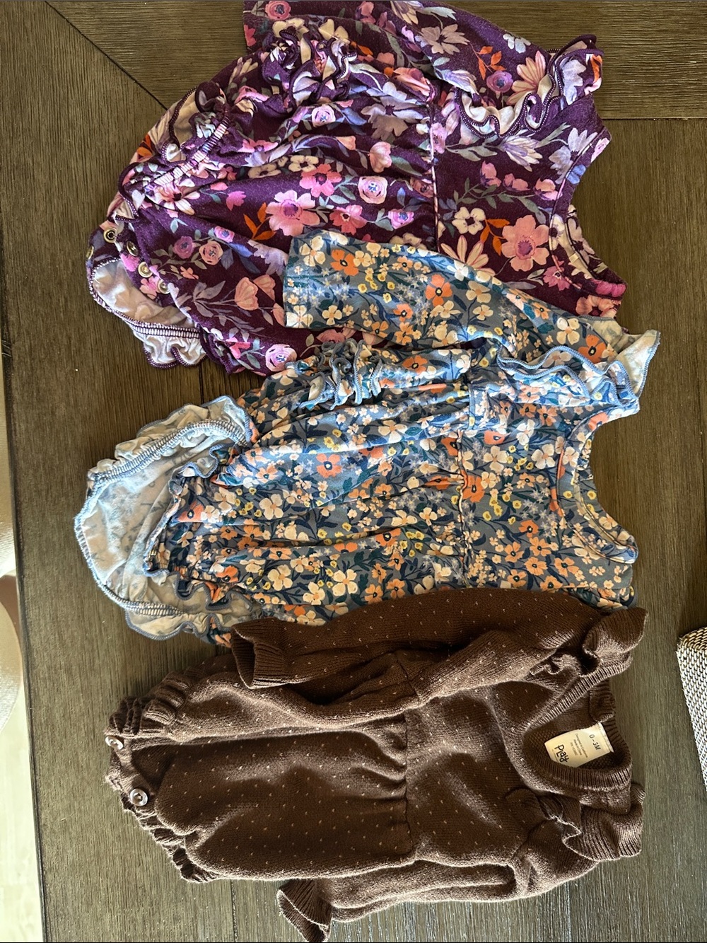 Little Sleepies Floral & Solid Romper Set - Purple, Blue, Brown bodysuit bundle